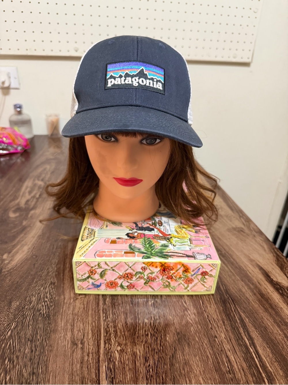 Patagonia Navy and White Mesh Logo Trucker Hat